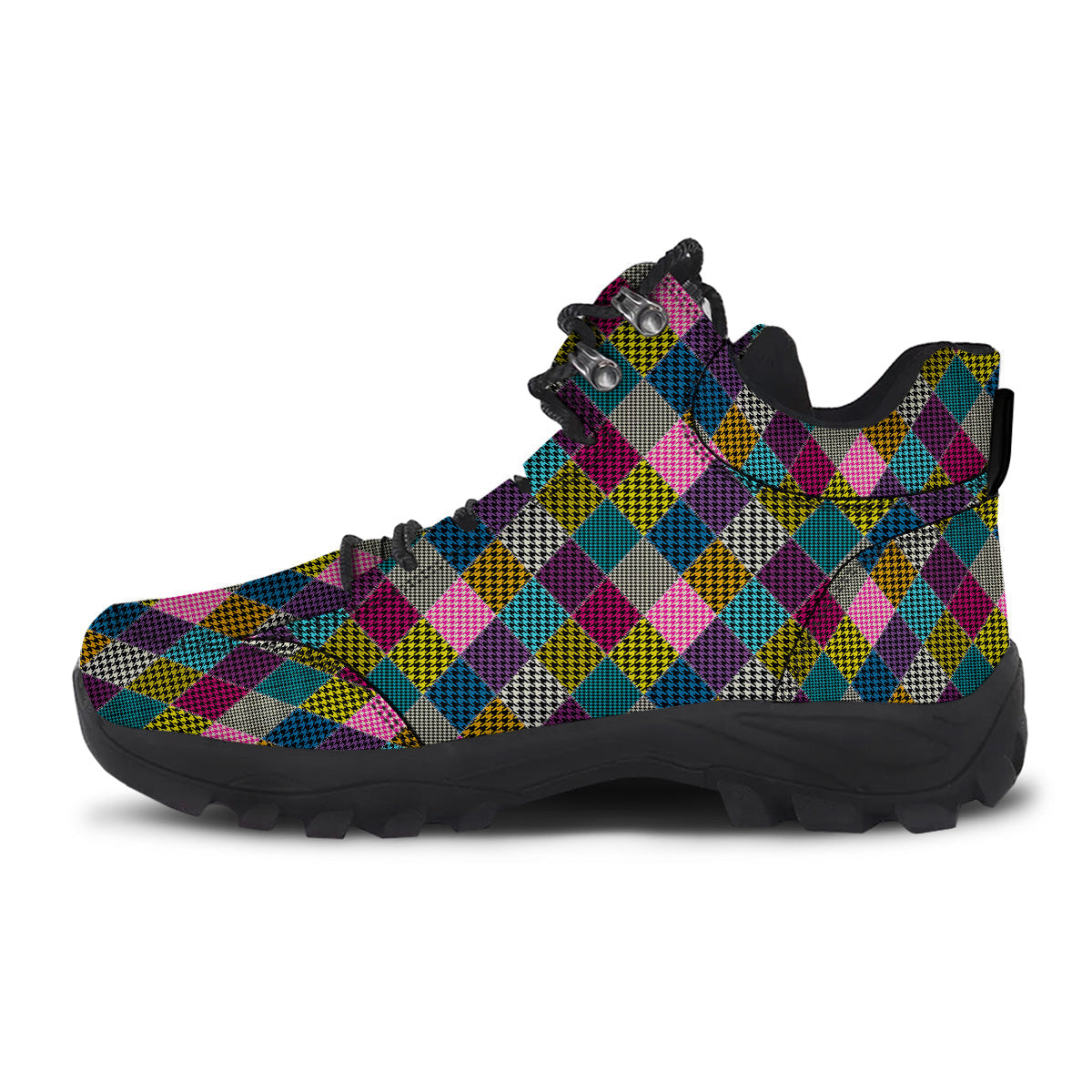 Rhombuses Houndstooth Colorful Print Pattern Hiking Shoes-grizzshop
