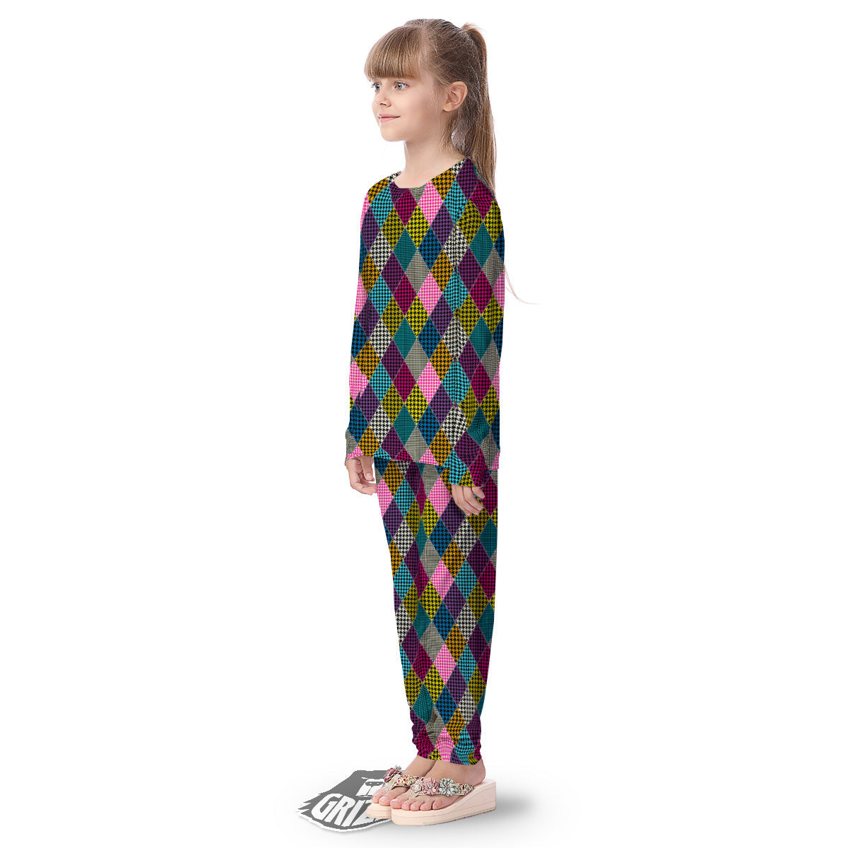 Rhombuses Houndstooth Colorful Print Pattern Kid's Pajamas-grizzshop