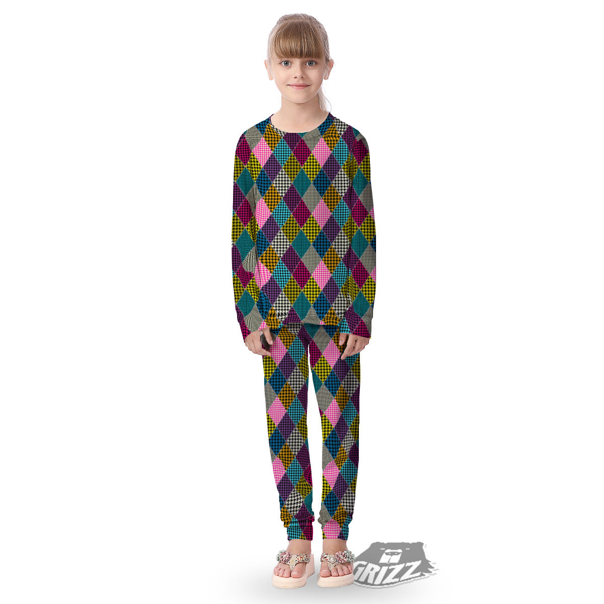 Rhombuses Houndstooth Colorful Print Pattern Kid's Pajamas-grizzshop