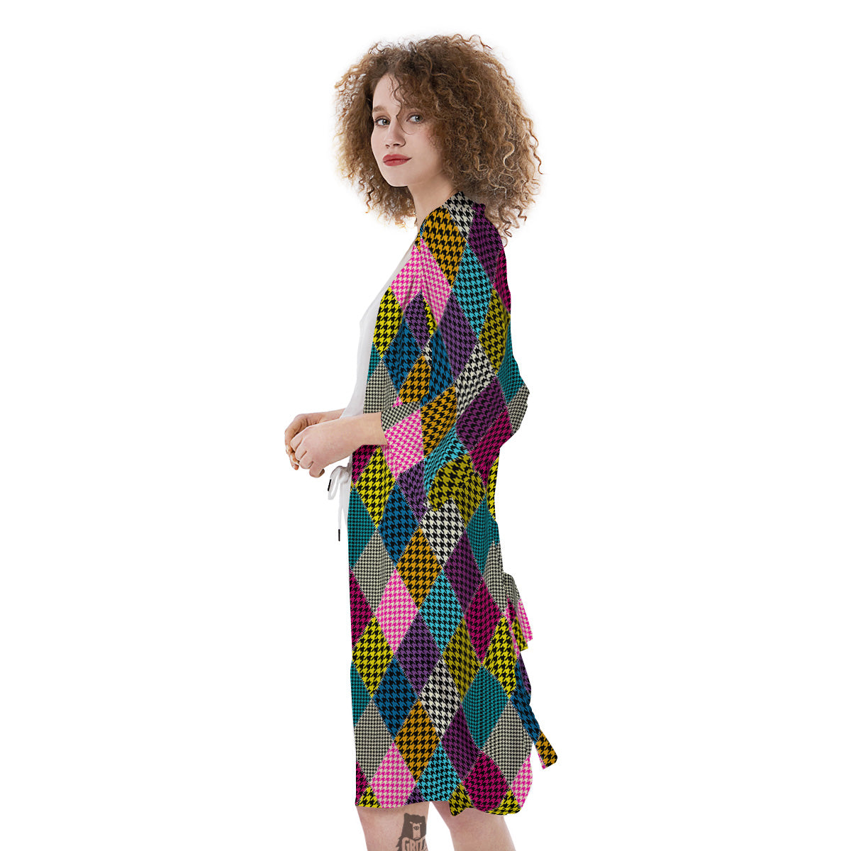 Rhombuses Houndstooth Colorful Print Pattern Kimono-grizzshop