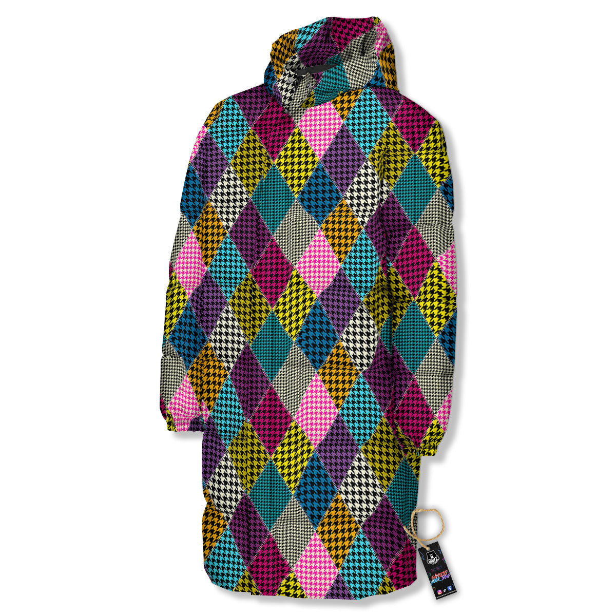 Rhombuses Houndstooth Colorful Print Pattern Long Down Jacket-grizzshop
