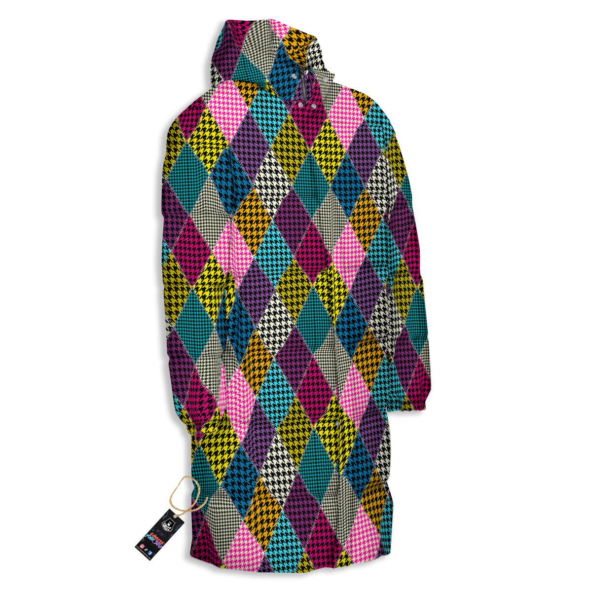 Rhombuses Houndstooth Colorful Print Pattern Long Down Jacket-grizzshop