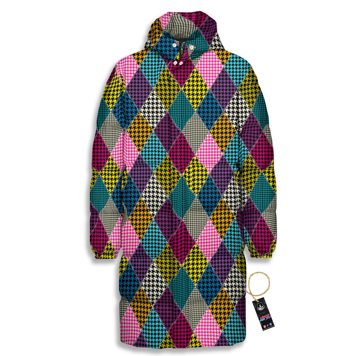 Rhombuses Houndstooth Colorful Print Pattern Long Down Jacket-grizzshop