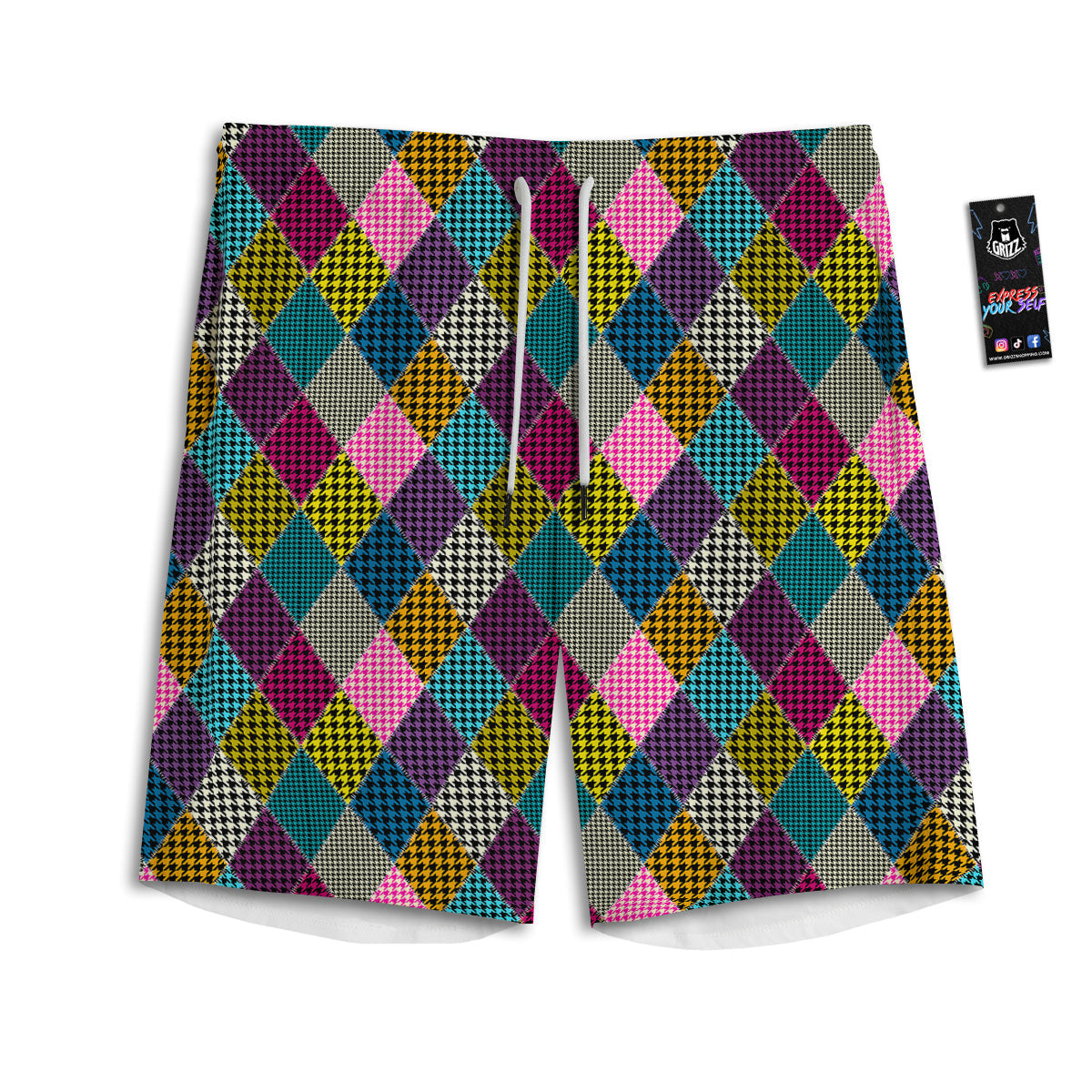 Rhombuses Houndstooth Colorful Print Pattern Men's Athletic Shorts