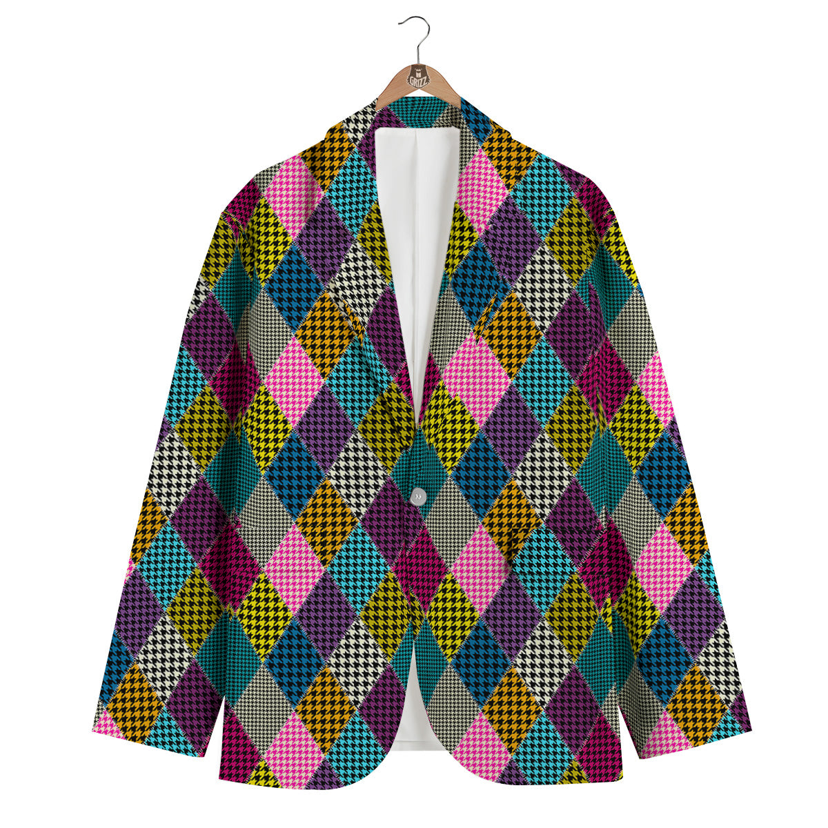 Rhombuses Houndstooth Colorful Print Pattern Men's Blazer-grizzshop
