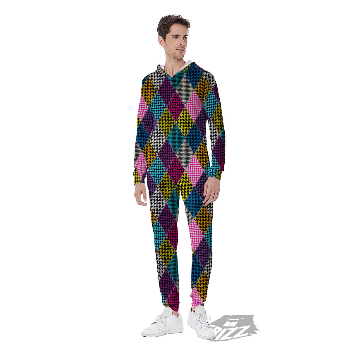 Rhombuses Houndstooth Colorful Print Pattern Men's Jumpsuit-grizzshop