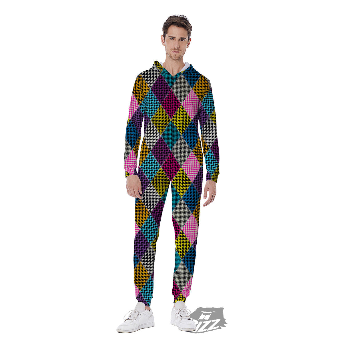 Rhombuses Houndstooth Colorful Print Pattern Men's Jumpsuit-grizzshop