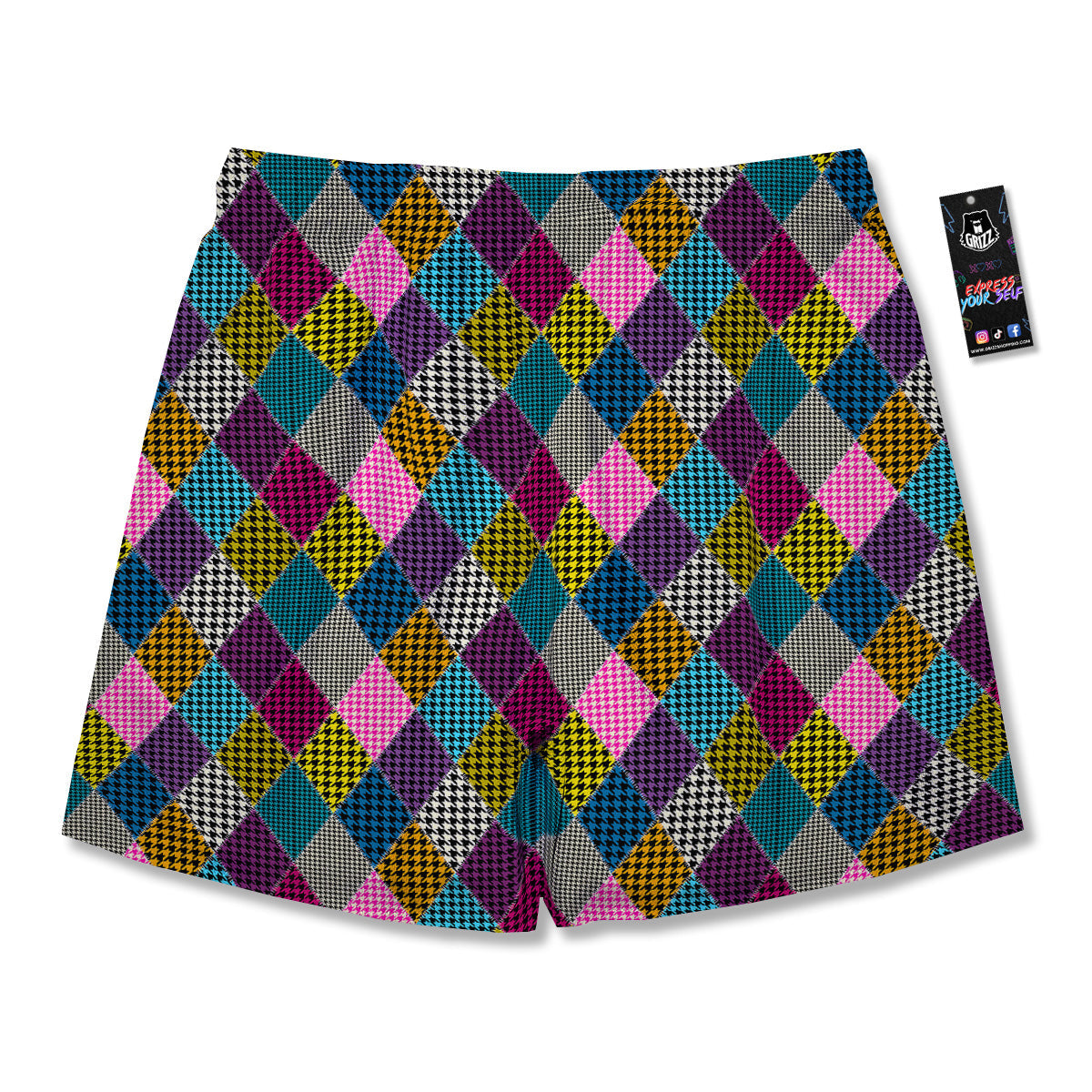 Rhombuses Houndstooth Colorful Print Pattern Men's Running Shorts-grizzshop