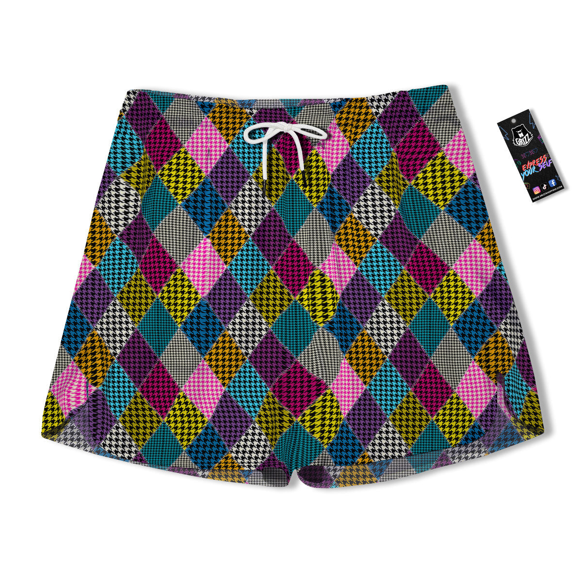 Rhombuses Houndstooth Colorful Print Pattern Men's Running Shorts-grizzshop