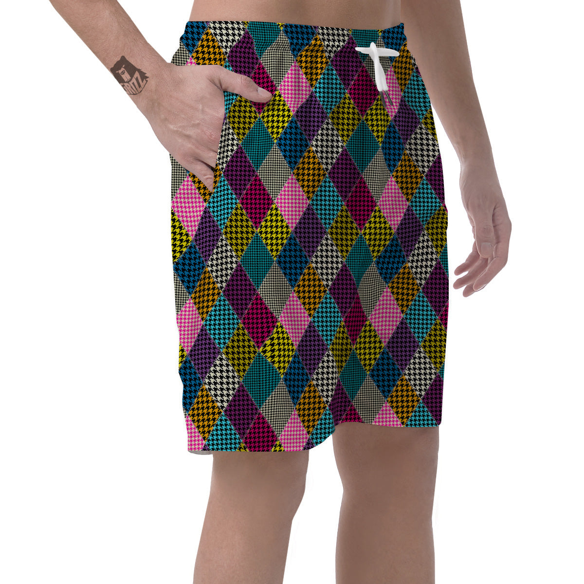 Rhombuses Houndstooth Colorful Print Pattern Men's Shorts-grizzshop