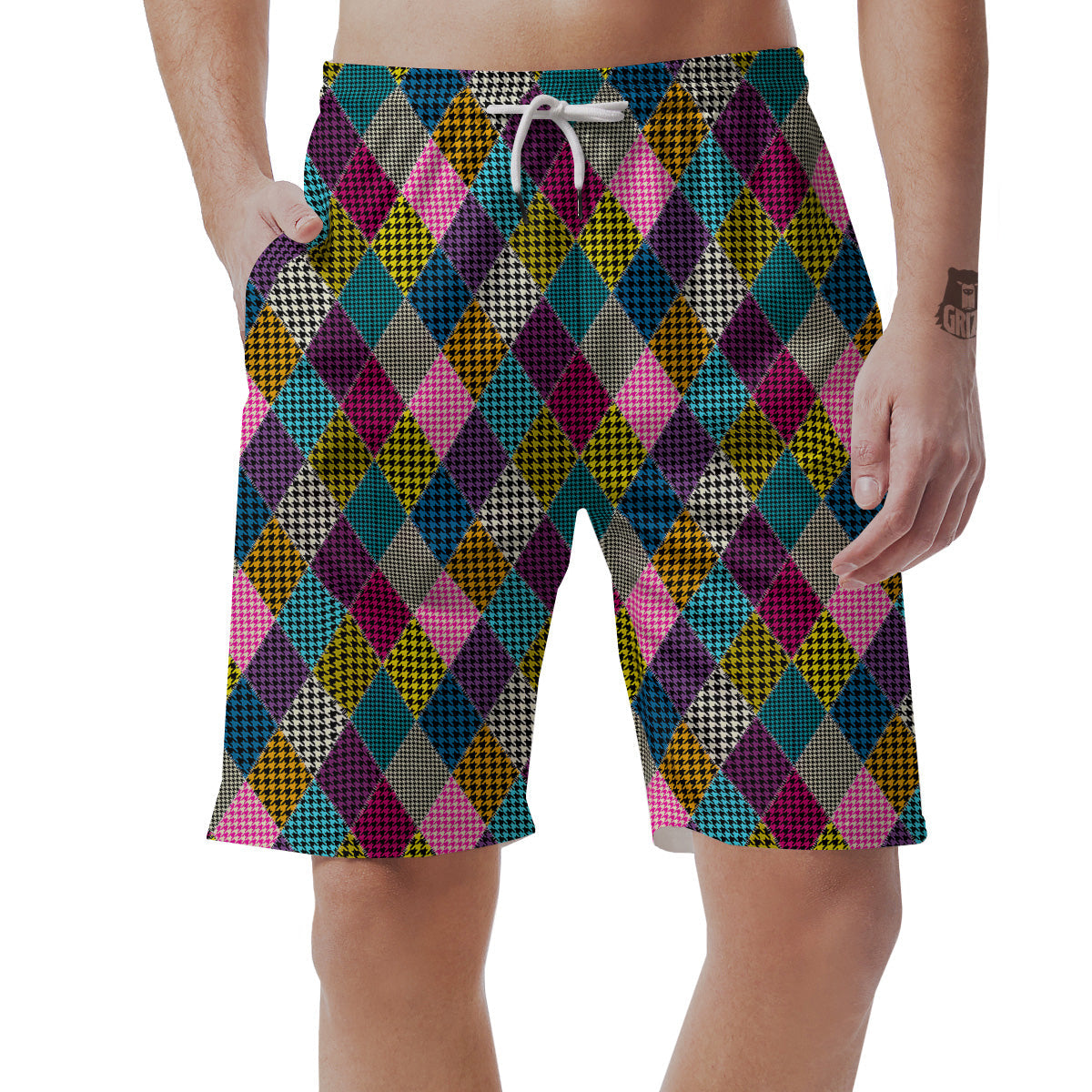 Rhombuses Houndstooth Colorful Print Pattern Men's Shorts-grizzshop