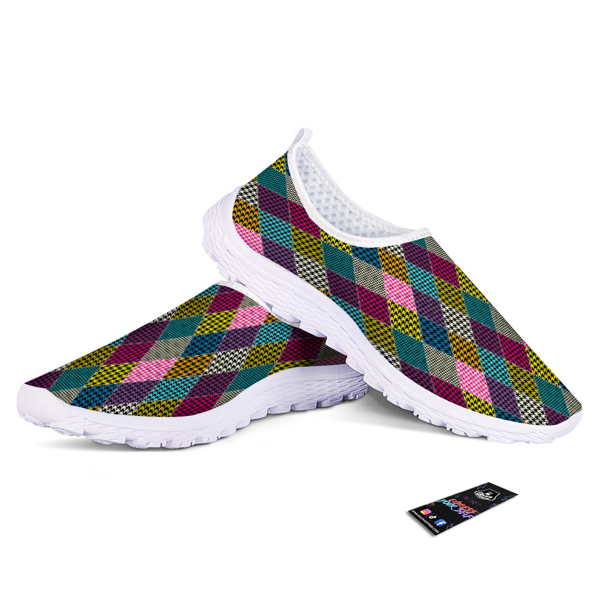Rhombuses Houndstooth Colorful Print Pattern Nurse Shoes-grizzshop