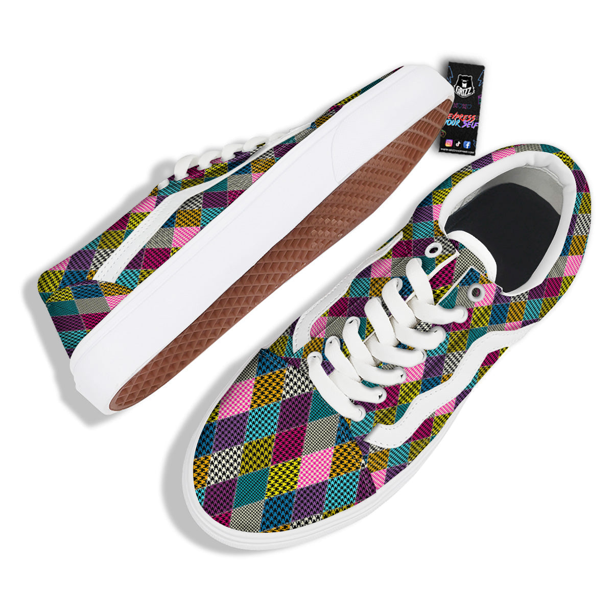 Rhombuses Houndstooth Colorful Print Pattern Skate Shoes-grizzshop