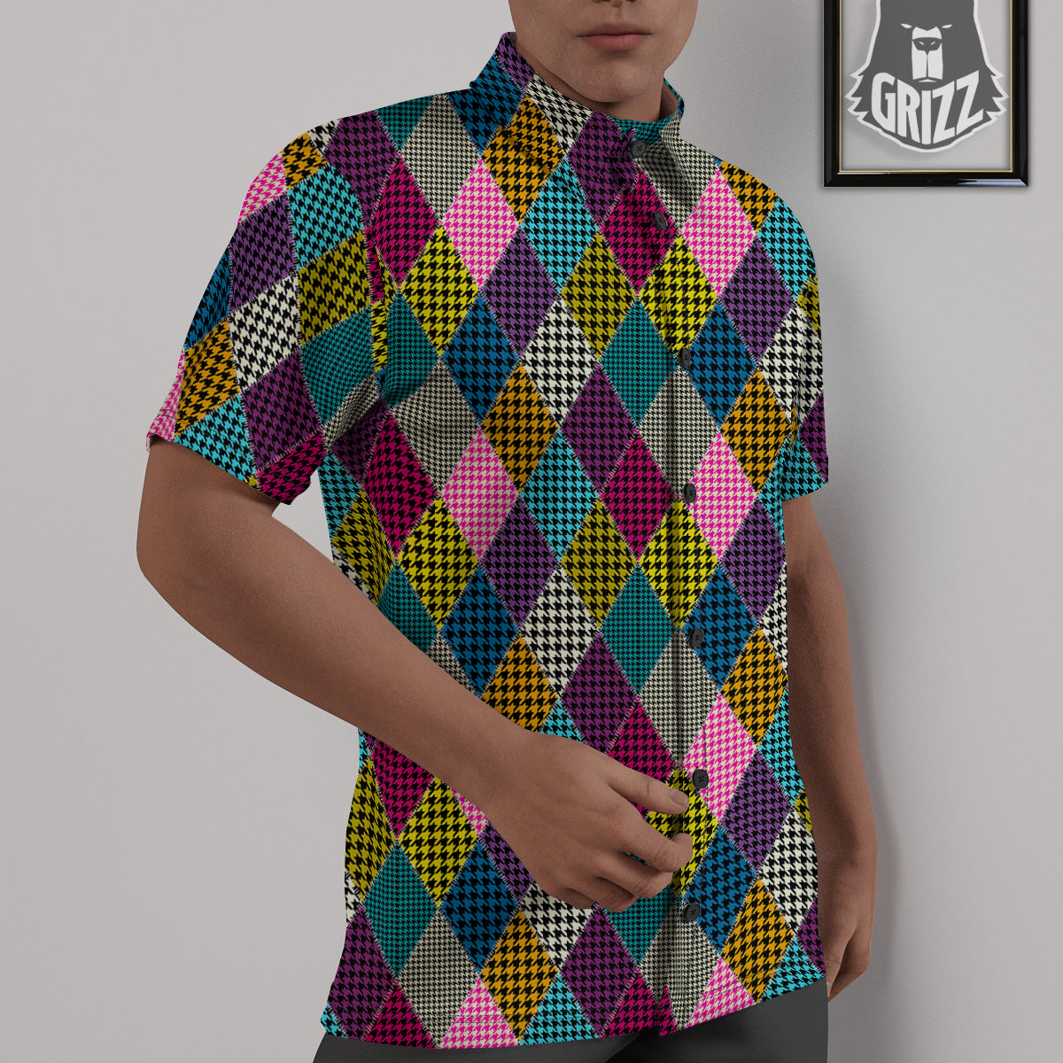Rhombuses Houndstooth Colorful Print Pattern Untucked Shirts-grizzshop