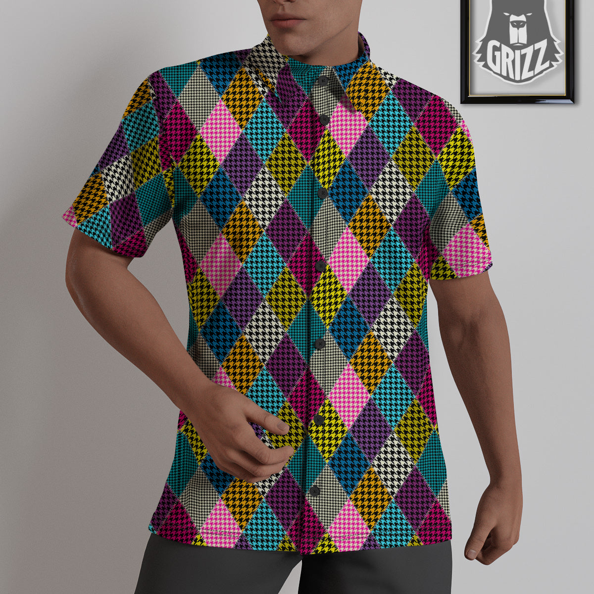 Rhombuses Houndstooth Colorful Print Pattern Untucked Shirts-grizzshop