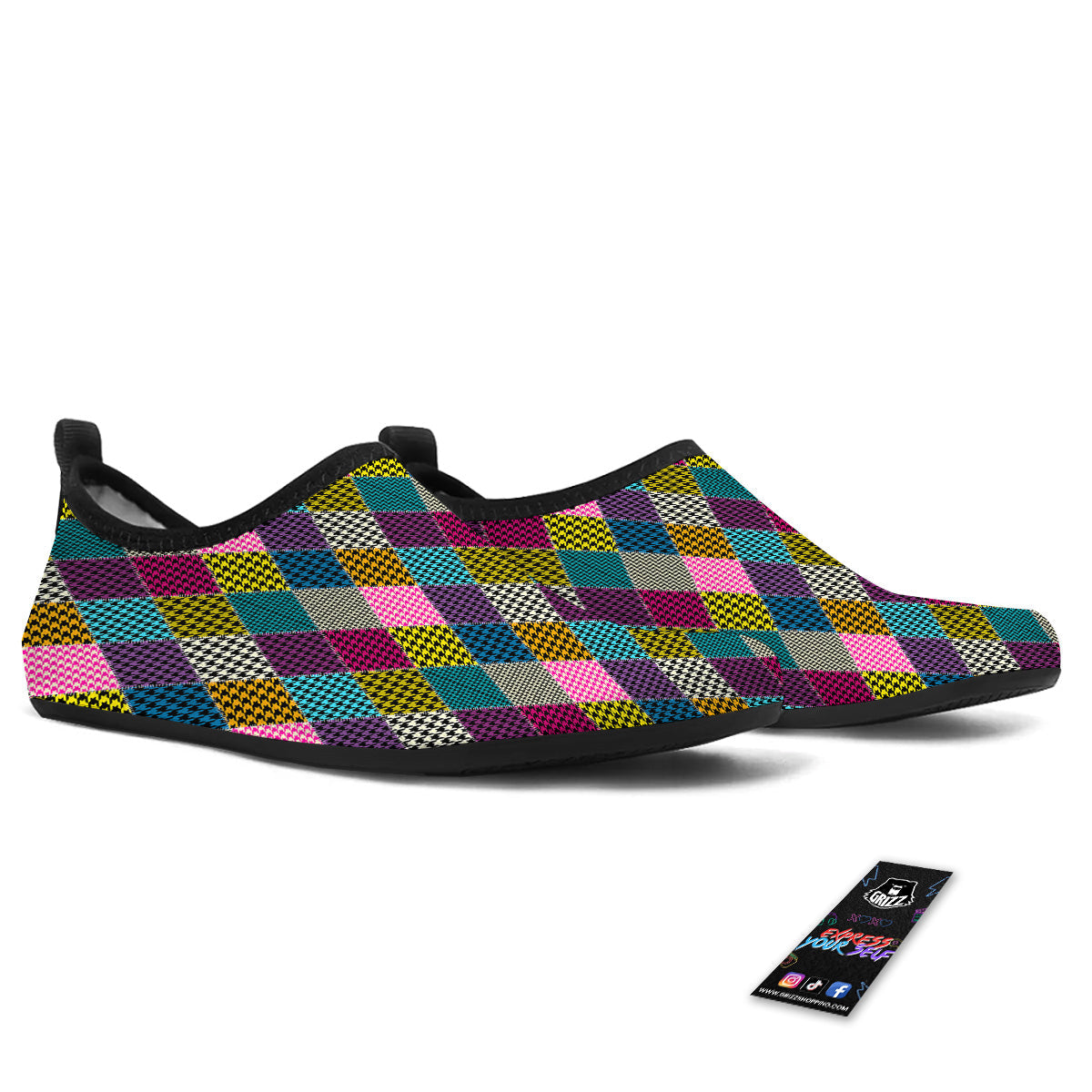 Rhombuses Houndstooth Colorful Print Pattern Water Shoes-grizzshop