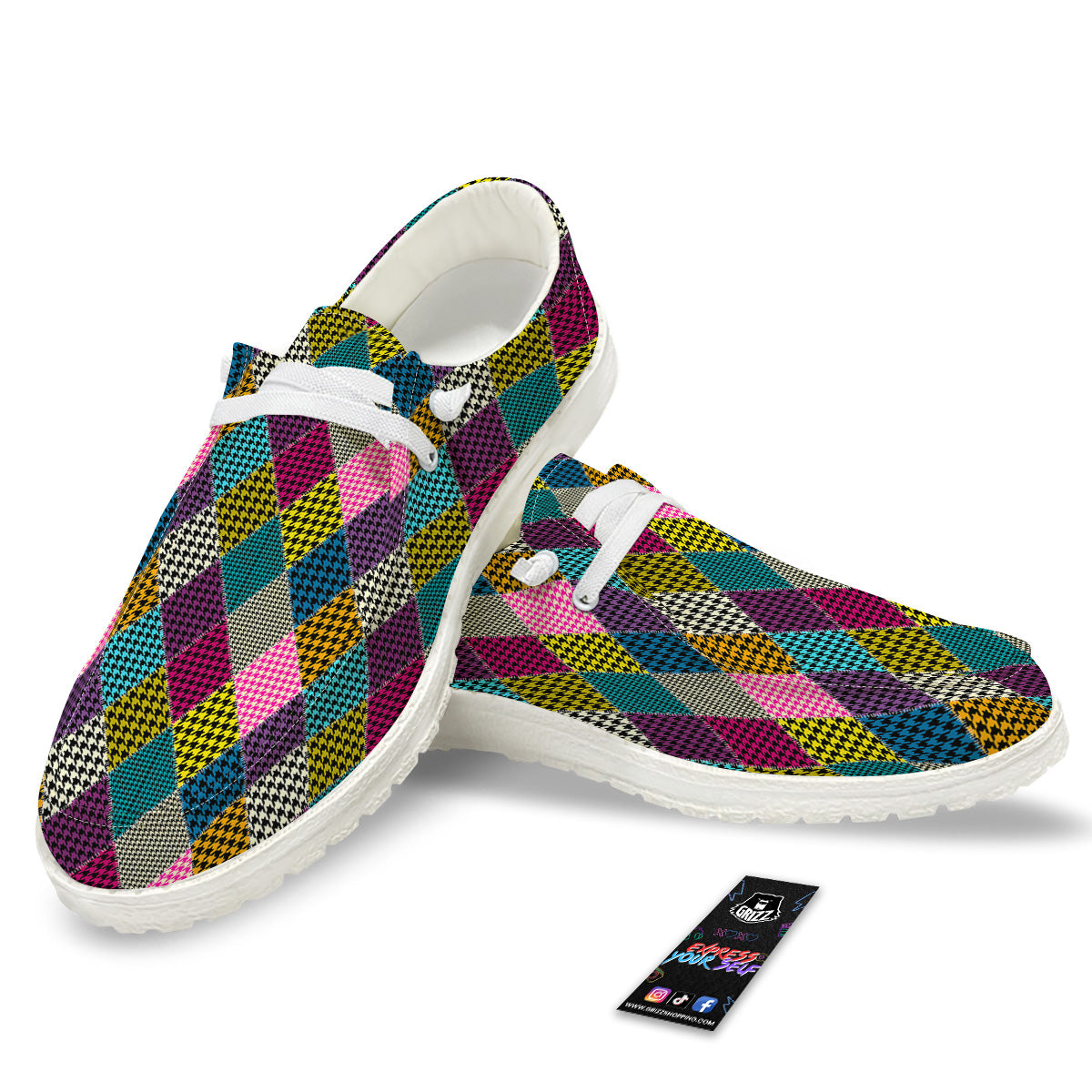 Rhombuses Houndstooth Colorful Print Pattern White Loafers-grizzshop