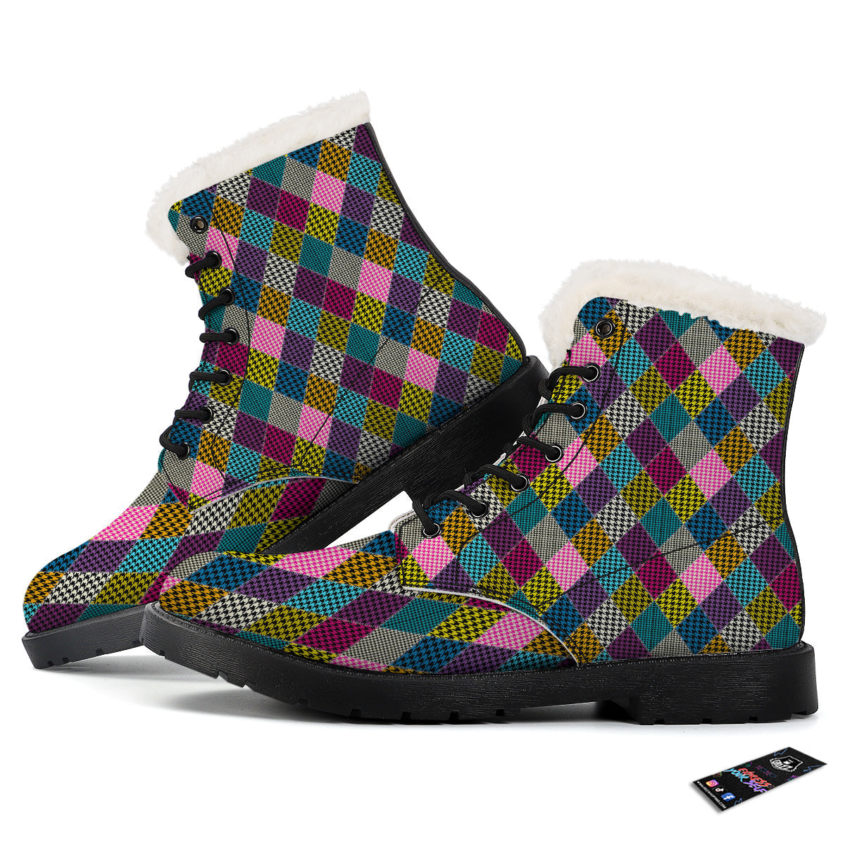 Rhombuses Houndstooth Colorful Print Pattern Winter Boots-grizzshop