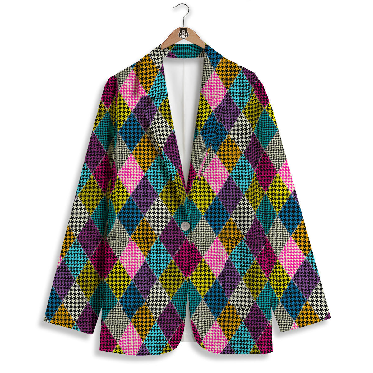 Rhombuses Houndstooth Colorful Print Pattern Women's Blazer-grizzshop