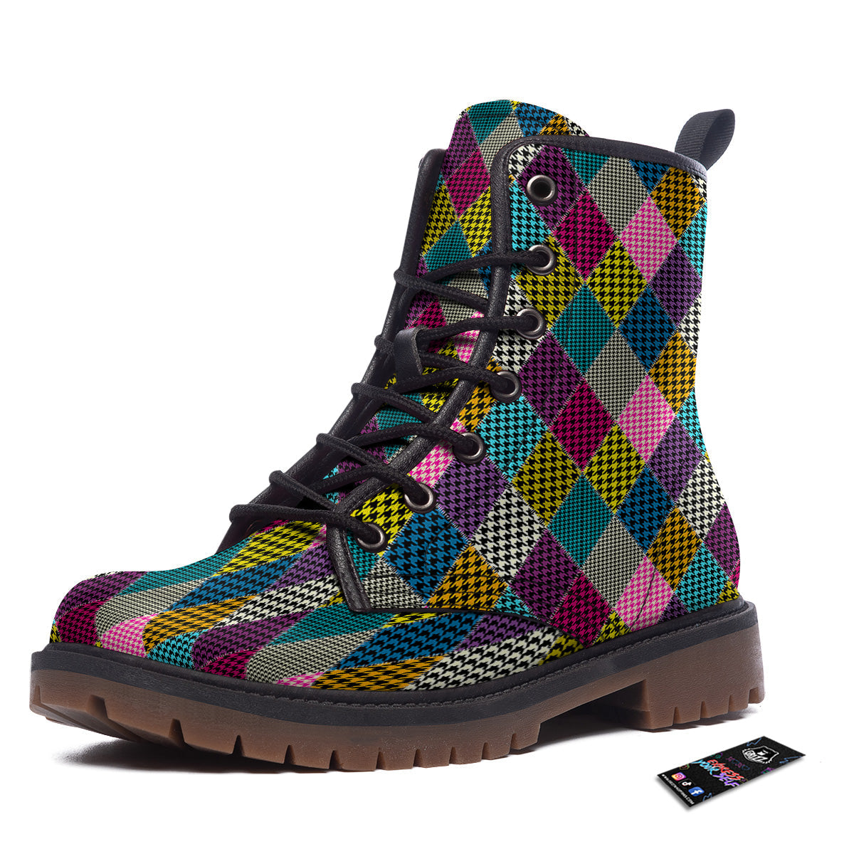 Rhombuses Houndstooth Colorful Print Pattern Work Boots-grizzshop