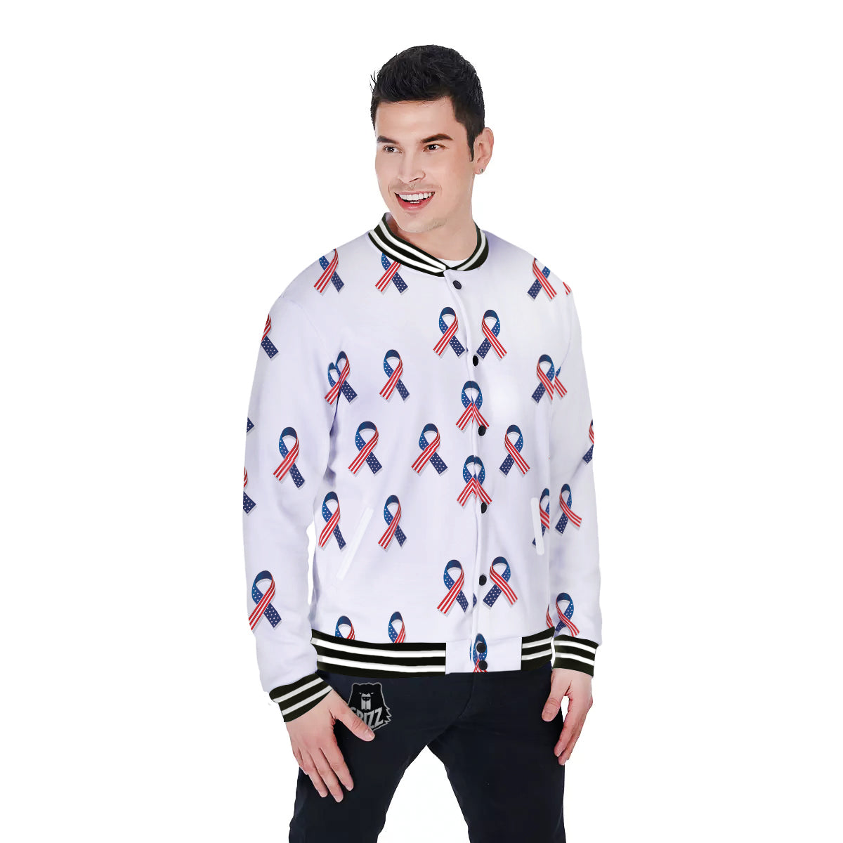 Ribbon American Flag Print Pattern Baseball Jacket-grizzshop