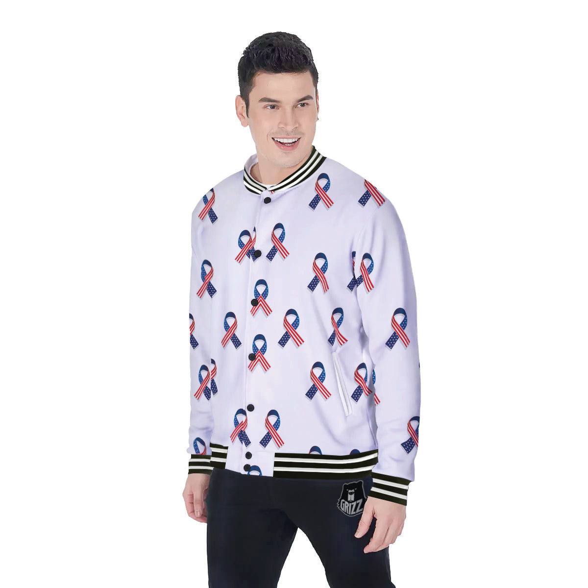 Ribbon American Flag Print Pattern Baseball Jacket-grizzshop