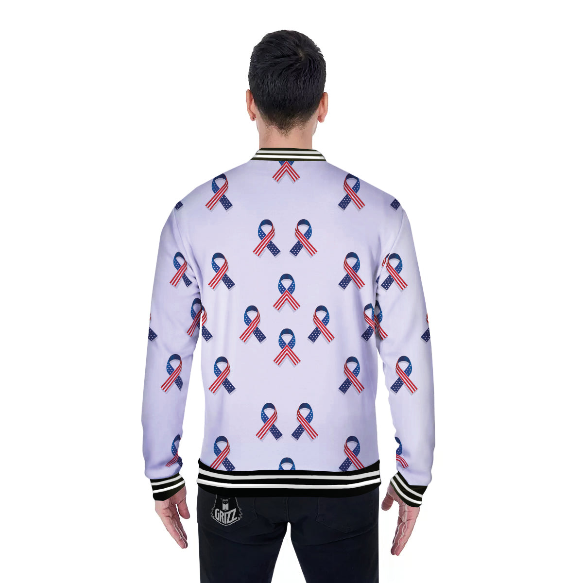 Ribbon American Flag Print Pattern Baseball Jacket-grizzshop
