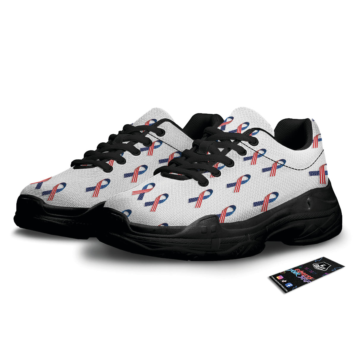 Ribbon American Flag Print Pattern Black Chunky Shoes-grizzshop
