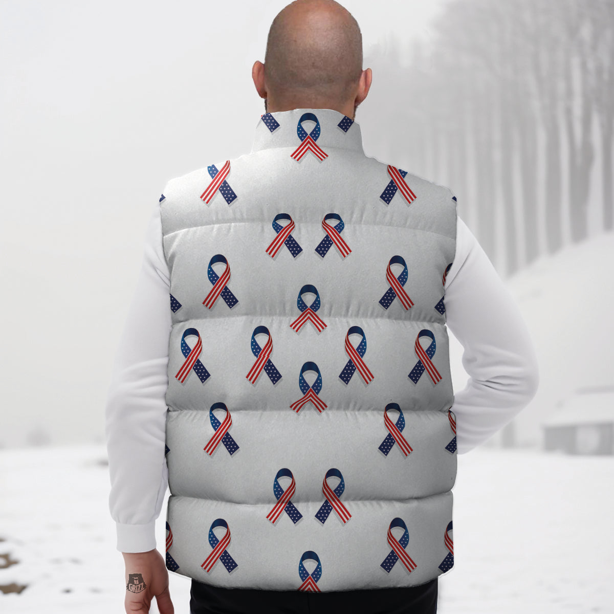 Ribbon American Flag Print Pattern Down Vest