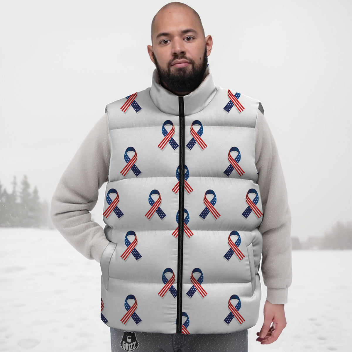 Ribbon American Flag Print Pattern Down Vest