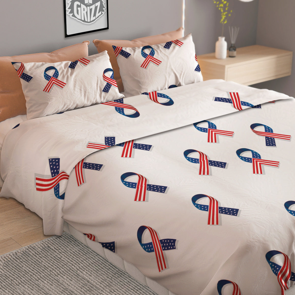 Ribbon American Flag Print Pattern Duvet Cover Bedding Set