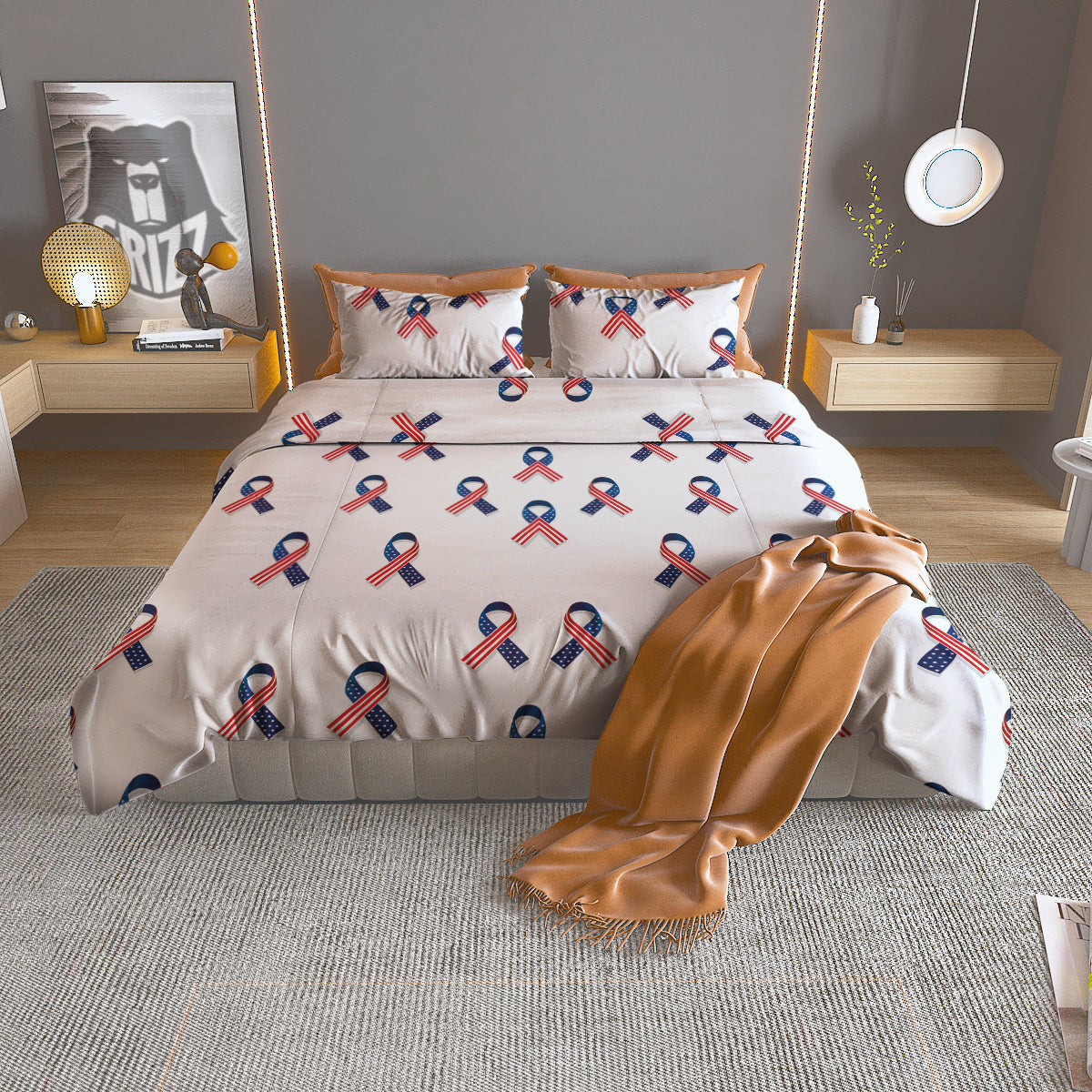 Ribbon American Flag Print Pattern Duvet Cover Bedding Set