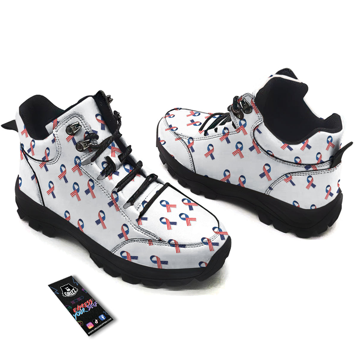Ribbon American Flag Print Pattern Hiking Shoes-grizzshop