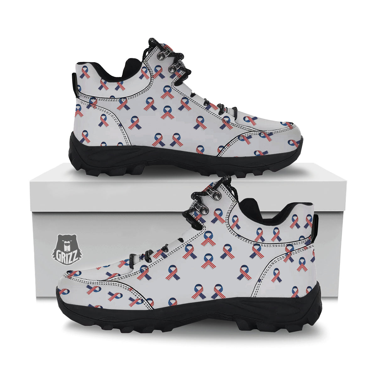 Ribbon American Flag Print Pattern Hiking Shoes-grizzshop