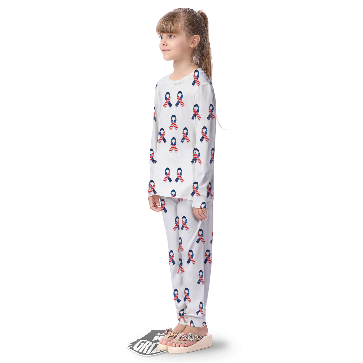 Ribbon American Flag Print Pattern Kid's Pajamas-grizzshop