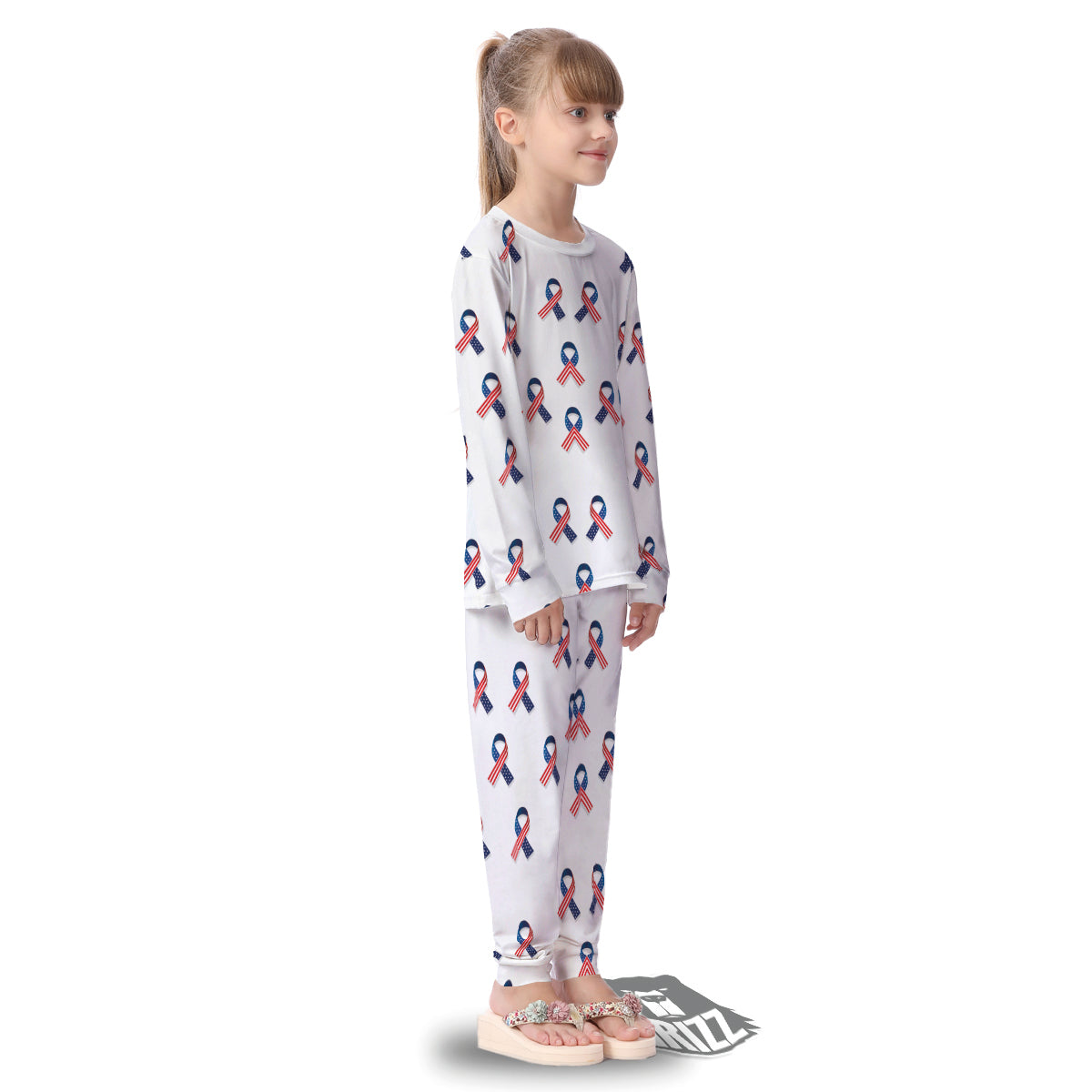 Ribbon American Flag Print Pattern Kid's Pajamas-grizzshop