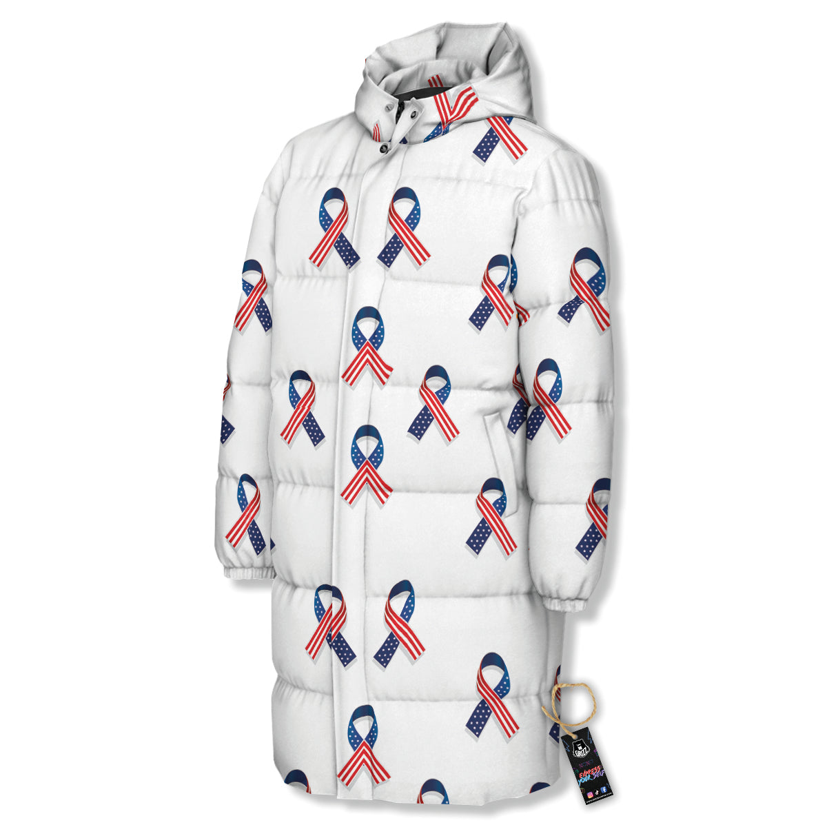 Ribbon American Flag Print Pattern Long Down Jacket-grizzshop