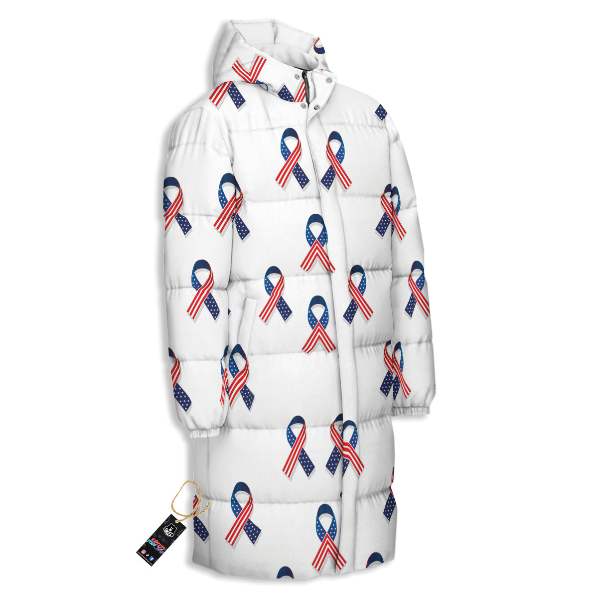 Ribbon American Flag Print Pattern Long Down Jacket-grizzshop