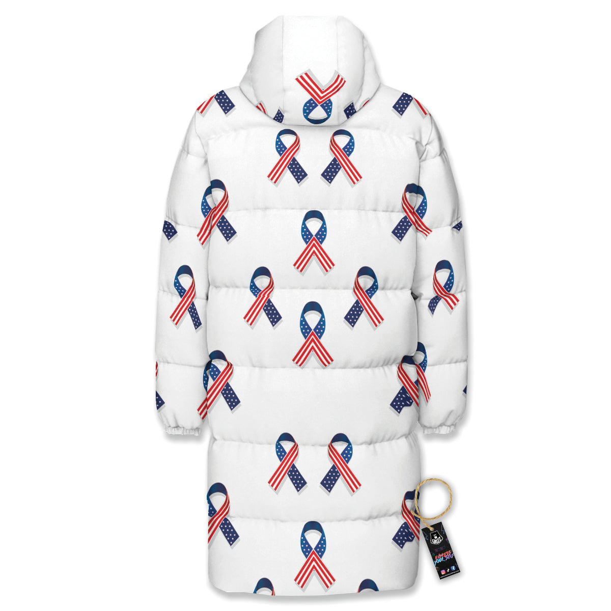 Ribbon American Flag Print Pattern Long Down Jacket-grizzshop