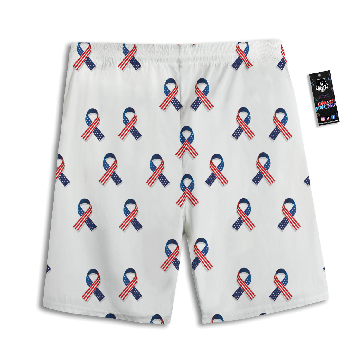 Ribbon American Flag Print Pattern Men's Athletic Shorts