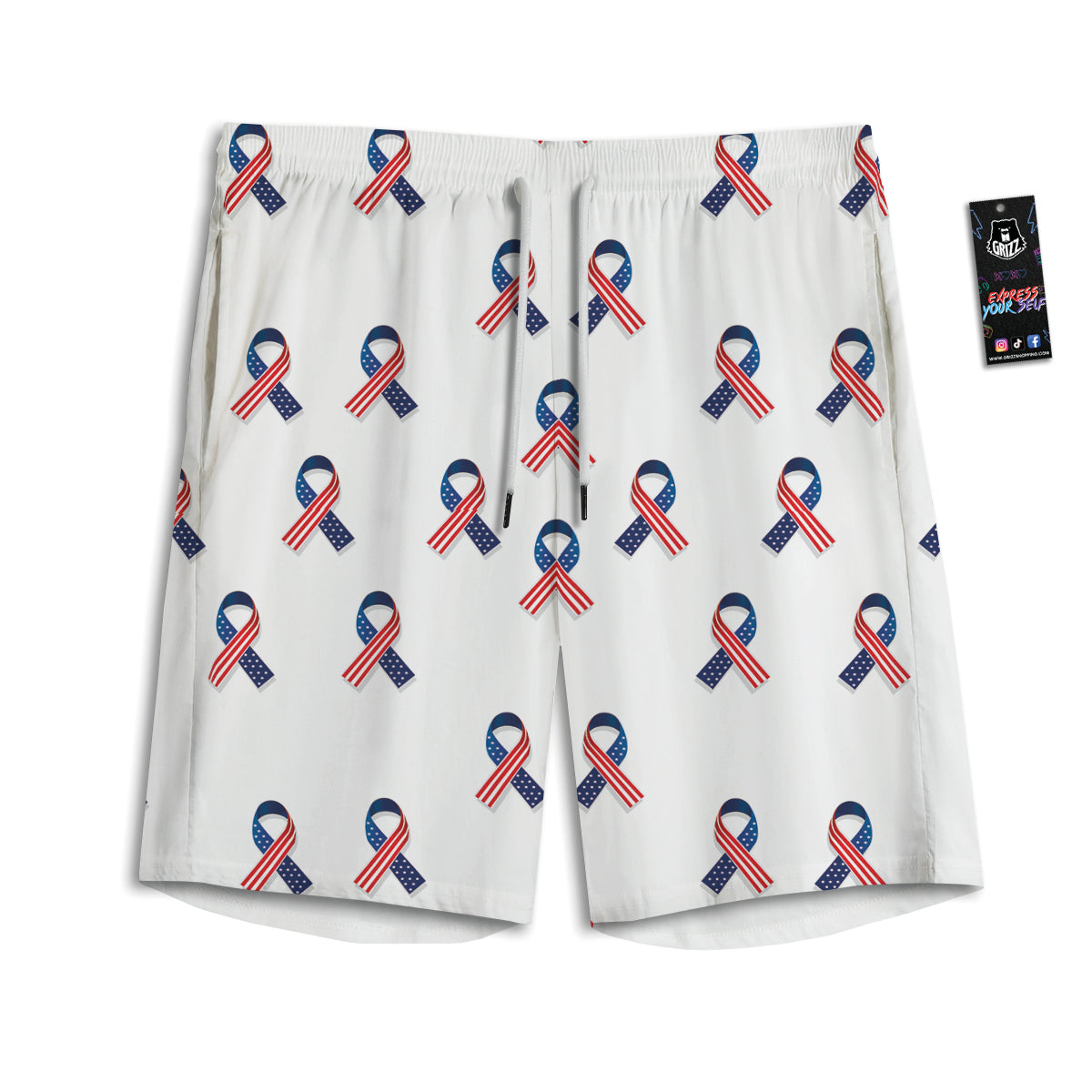 Ribbon American Flag Print Pattern Men's Athletic Shorts