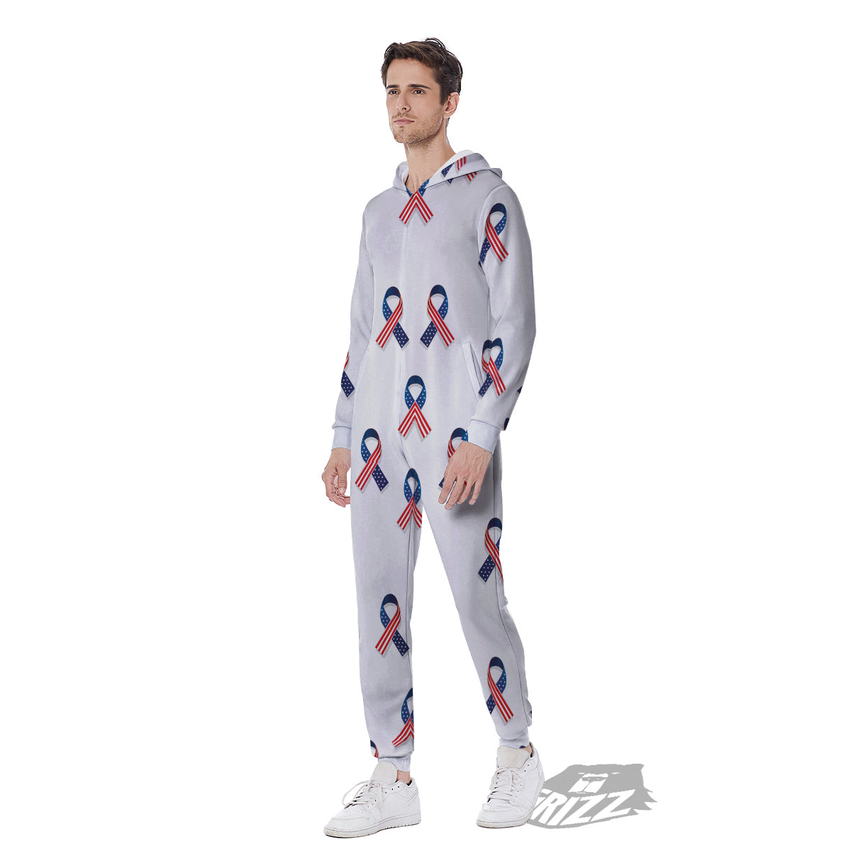 Ribbon American Flag Print Pattern Men's Jumpsuit-grizzshop