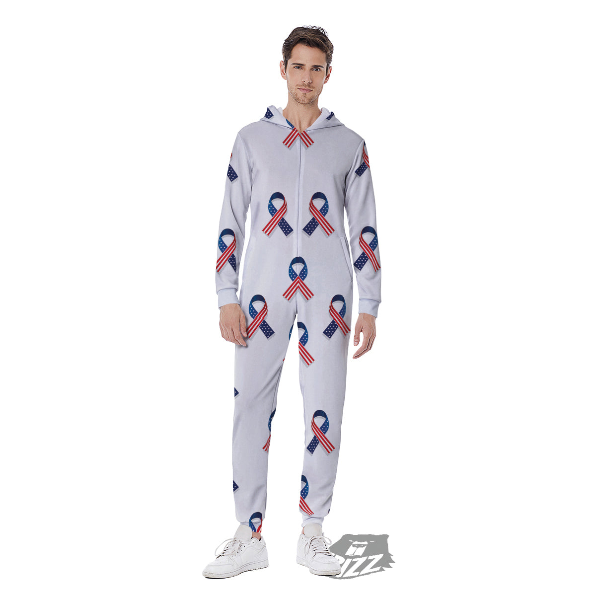 Ribbon American Flag Print Pattern Men's Jumpsuit-grizzshop