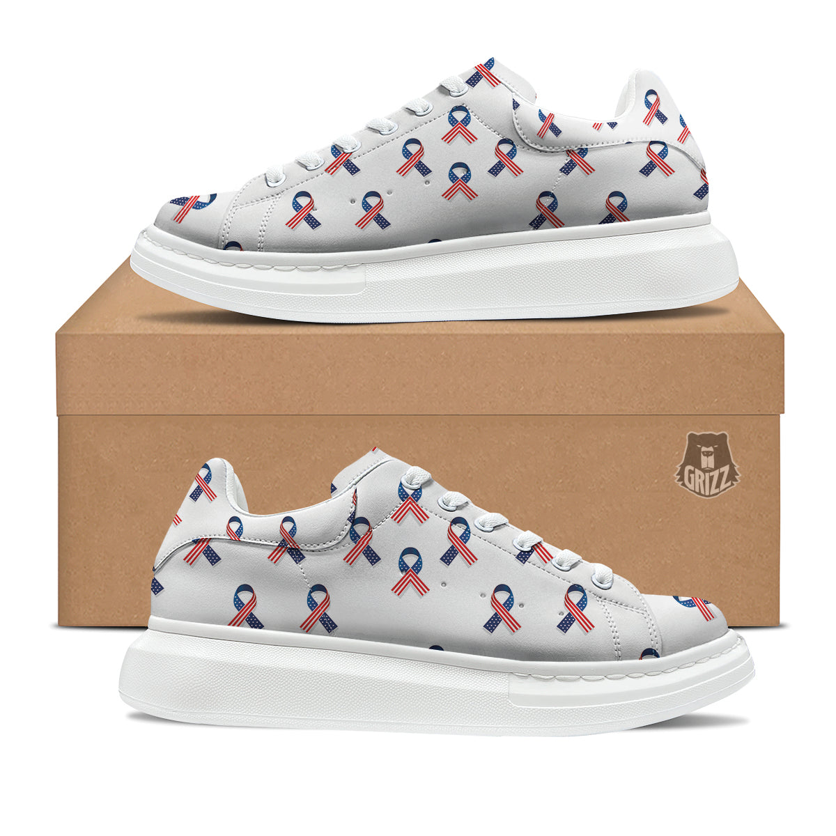 Ribbon American Flag Print Pattern Platform Shoes-grizzshop