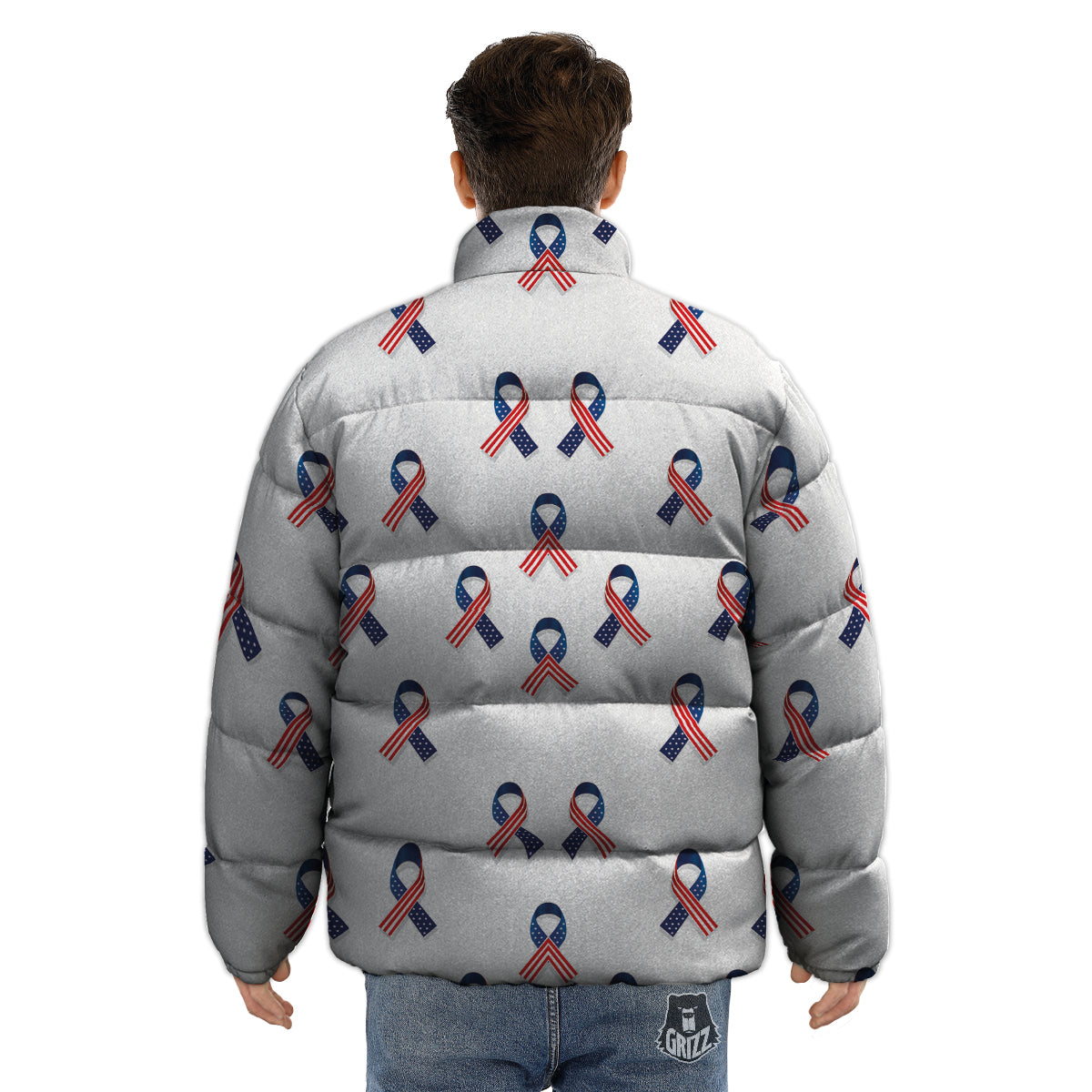 Ribbon American Flag Print Pattern Puffer Jacket-grizzshop