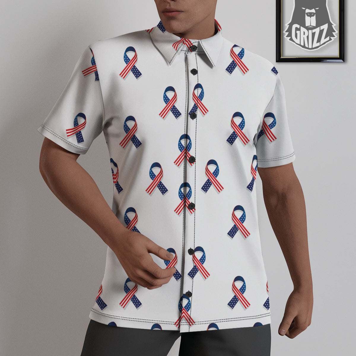 Ribbon American Flag Print Pattern Untucked Shirts-grizzshop