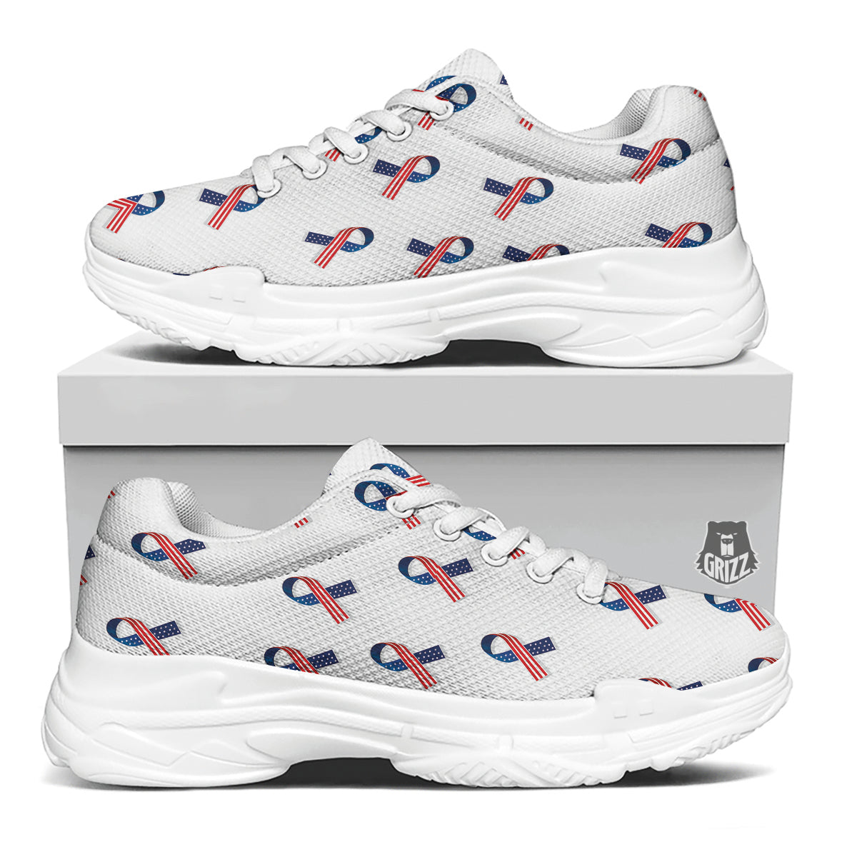 Ribbon American Flag Print Pattern White Chunky Shoes-grizzshop