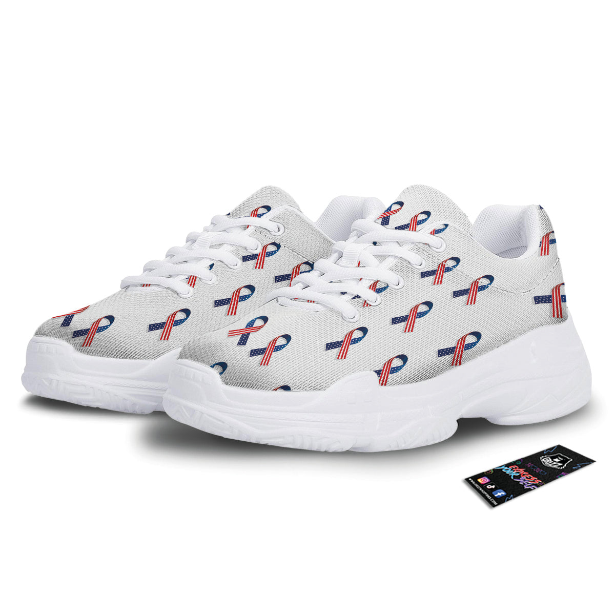 Ribbon American Flag Print Pattern White Chunky Shoes-grizzshop