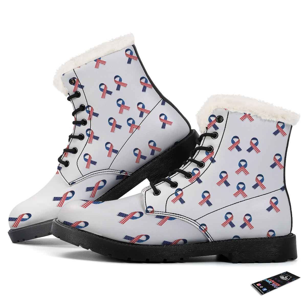 Ribbon American Flag Print Pattern Winter Boots-grizzshop