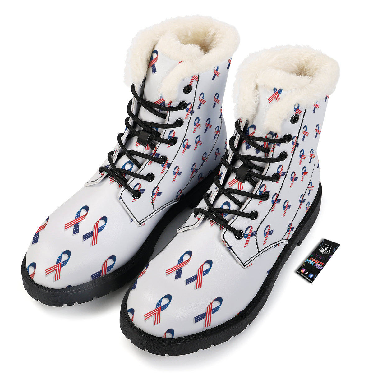 Ribbon American Flag Print Pattern Winter Boots-grizzshop